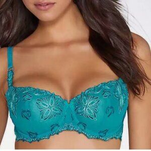 NWOT Chantelle Champs Elysées Lace Unlined UW Demi Bra, Style # 2605 32B Peacock